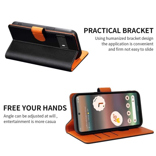 Google Pixel 6a Case Wallet Genuine Leather Flip with Anti-Theft RFID Blocking Kickstand Strong Magnetic Clasp Closure Cash Credit Card Slots