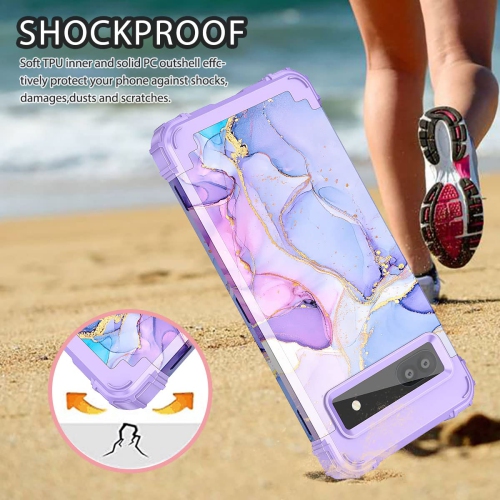 Google Pixel 6A Case, Heavy Duty Shockproof Protection Hard Plastic+Silicone Rubber Hybrid 3 in 1 Drop Protective Case for Google Pixel 6A Purple