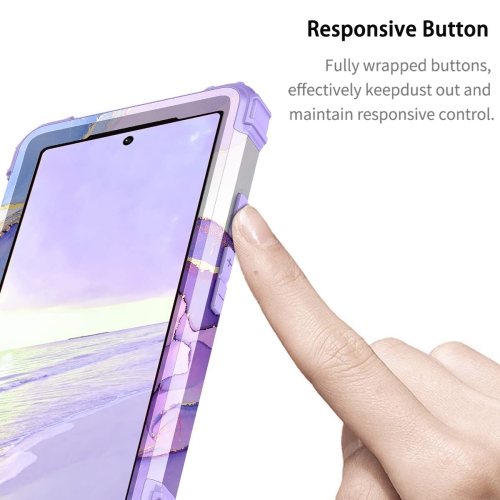 Google Pixel 6A Case, Heavy Duty Shockproof Protection Hard Plastic+Silicone Rubber Hybrid 3 in 1 Drop Protective Case for Google Pixel 6A Purple