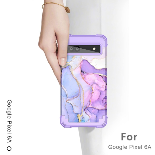 Google Pixel 6A Case, Heavy Duty Shockproof Protection Hard Plastic+Silicone Rubber Hybrid 3 in 1 Drop Protective Case for Google Pixel 6A Purple
