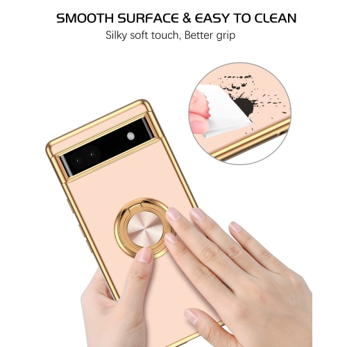 Google Pixel 6A Case, Pixel 6A Case 2022 with Ring Holder Edge Plating Rotation Kickstand Soft Silicone TPU for Women Girls Slim Flexible Anti Slip