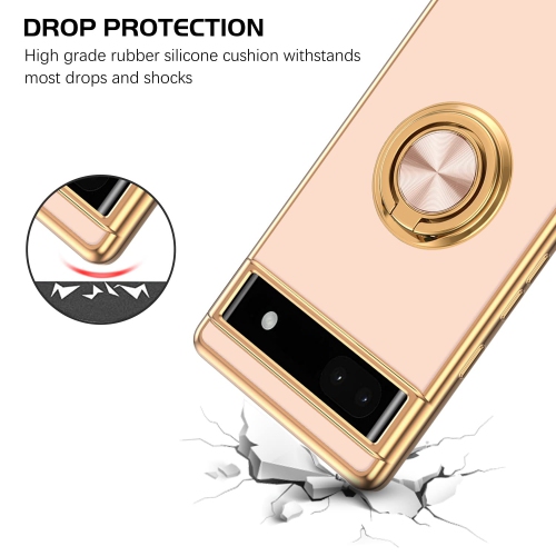 Google Pixel 6A Case, Pixel 6A Case 2022 with Ring Holder Edge Plating Rotation Kickstand Soft Silicone TPU for Women Girls Slim Flexible Anti Slip