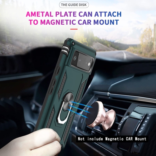 Compatible with Google Pixel 6 Case, Military-Grade Defender Shockproof Protective Phone Case with Ring Magnetic Kickstand for Google Pixel 6, Green