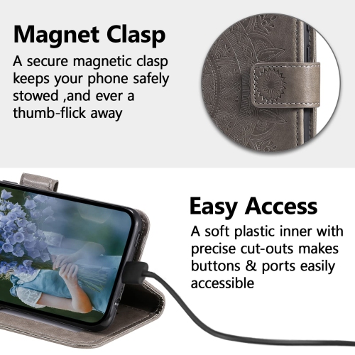 Mandala Phone Cover for Google Pixel 6A, Ultra Slim Flip Case with Card Slot Magnetic Closure, PU Leather Case with Stand Function and Lanyard,