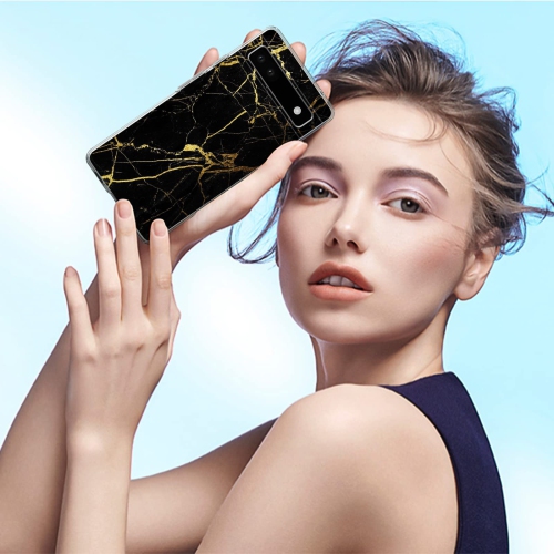 Phone Case for Google Pixel 6A with Gold Marble Flexible Design for Women Girls,Full-Body Protection Soft TPU Slim Case Skin Compatible with Google