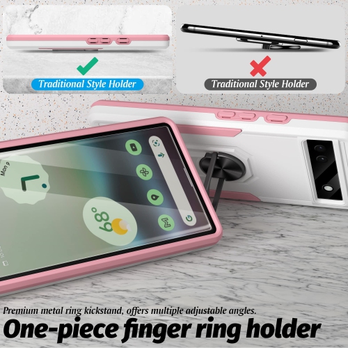 5 in 1 for Google Pixel 6A 5G Phone Case, Ring Kickstand Case with Screen Protector and Camera Lens Protector for Google Pixel 6A 5G, Drop Protection