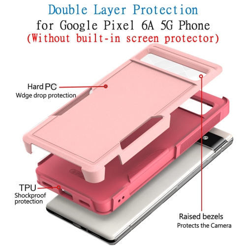 Case for Google Pixel 6A 5G, Commuter Phone Case Military Grade 2 in 1 Shockproof Rugged Protective, Heavy Duty Cover for Pixel 6A 5G Pink(Without