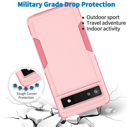 Case for Google Pixel 6A 5G, Commuter Phone Case Military Grade 2 in 1 Shockproof Rugged Protective, Heavy Duty Cover for Pixel 6A 5G Pink(Without