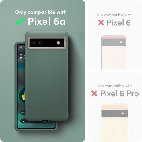 Color Brick Compatible with Pixel 6a Case 5G, Dust-Resistant Silicone-Feel TPU with Protective PC Camera Ring - Kale