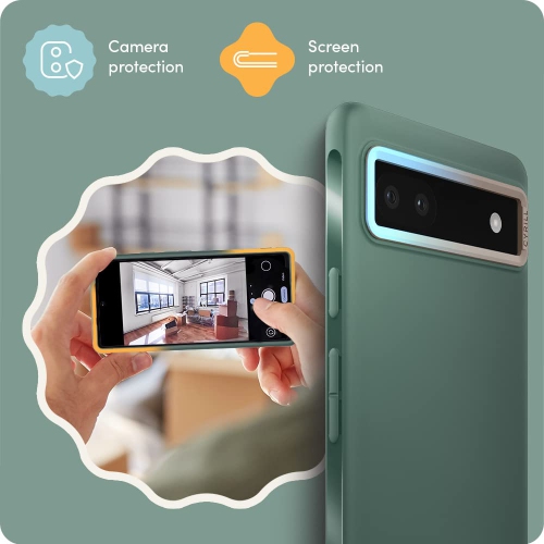 Color Brick Compatible with Pixel 6a Case 5G, Dust-Resistant Silicone-Feel TPU with Protective PC Camera Ring - Kale