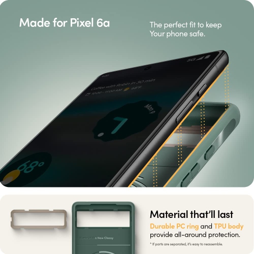 Color Brick Compatible with Pixel 6a Case 5G, Dust-Resistant Silicone-Feel TPU with Protective PC Camera Ring - Kale