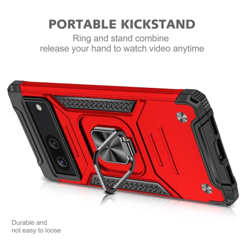 Heavy Duty Ring Kickstand Case for Google Pixel 6a, Military Grade Shockproof Protective with Rotatable Ring Phone Cover for Google Pixel 6a KM Red