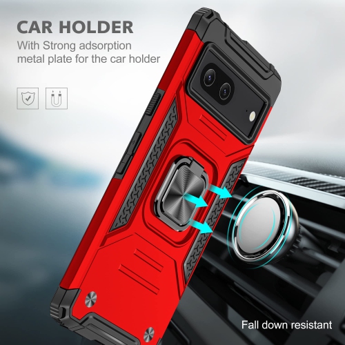 Heavy Duty Ring Kickstand Case for Google Pixel 6a, Military Grade Shockproof Protective with Rotatable Ring Phone Cover for Google Pixel 6a KM Red