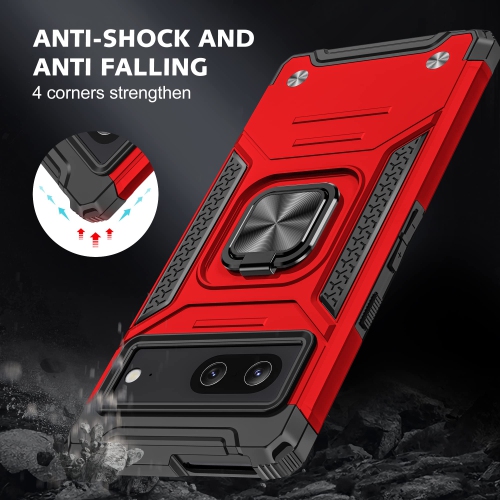 Heavy Duty Ring Kickstand Case for Google Pixel 6a, Military Grade Shockproof Protective with Rotatable Ring Phone Cover for Google Pixel 6a KM Red