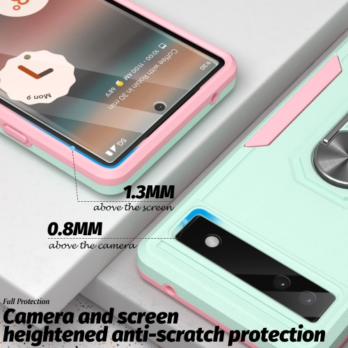 5 in 1 for Google Pixel 6A 5G Phone Case, Ring Kickstand Case with Screen Protector and Camera Lens Protector for Google Pixel 6A 5G, Drop Protection