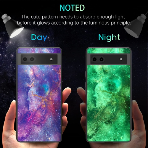 Google Pixel 6a Case, Glow in The Dark Nebula Galaxy Space Design Slim Hybrid Hard PC Cover Anti Slip Shockproof Full Body Protective Case for Google