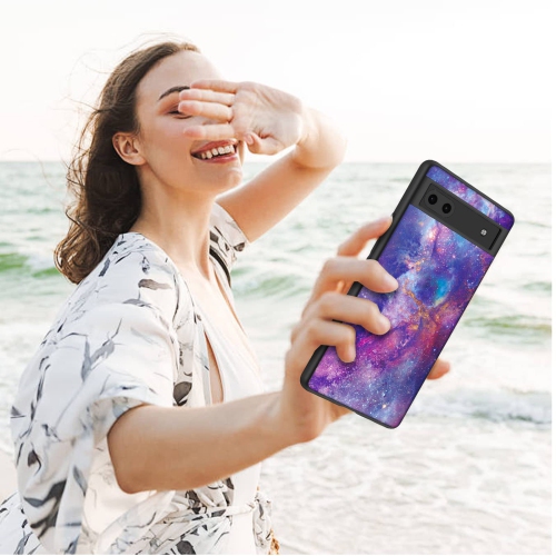 Google Pixel 6a Case, Glow in The Dark Nebula Galaxy Space Design Slim Hybrid Hard PC Cover Anti Slip Shockproof Full Body Protective Case for Google