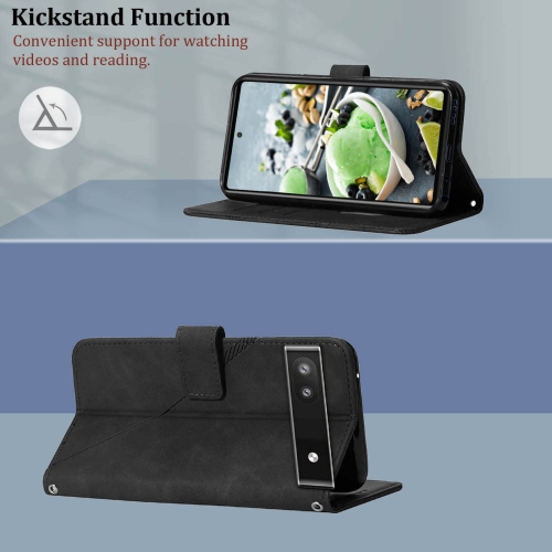 Wallet Case for Pixel 6a, Kickstand Wrist Strap Card Holder Slots TPU Interior Protective for Pixel 6a Case,PU Leather Folio Flip Cover for Google