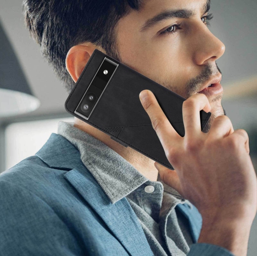 Wallet Case for Pixel 6a, Kickstand Wrist Strap Card Holder Slots TPU Interior Protective for Pixel 6a Case,PU Leather Folio Flip Cover for Google