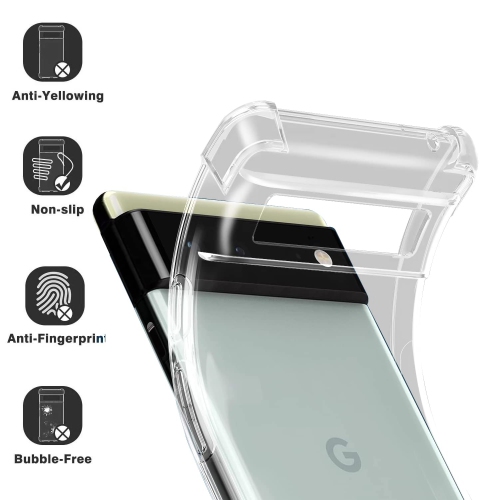 Crystal Clear Case for Google Pixel 6A 2022 with Tempered Glass Screen Pretector, Flexible Ultra Slim Transparent Full Protective Sleeve Case with