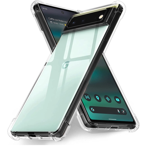 Crystal Clear Case for Google Pixel 6A 2022 with Tempered Glass Screen Pretector, Flexible Ultra Slim Transparent Full Protective Sleeve Case with