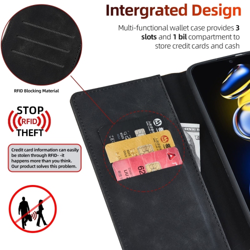 Étui portefeuille Pixel 7 Pro Google, 7 étui à rabat haut de gamme en cuir polyuréthane robuste, rabat magnétique et support à carte béquille - Noir