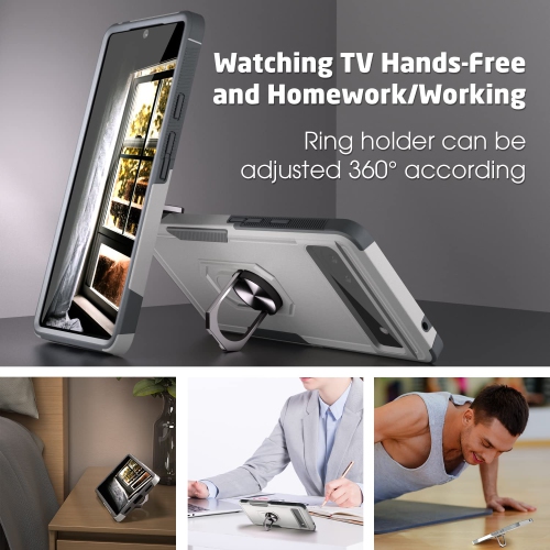 Compatible with Pixel 6a Case, with 360° Metal Rotating Ring Holder Kickstand, Dual Layer Full Body Shockproof Protective Cover Case 6.1 inch (White)