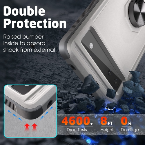 Compatible with Pixel 6a Case, with 360° Metal Rotating Ring Holder Kickstand, Dual Layer Full Body Shockproof Protective Cover Case 6.1 inch (White)