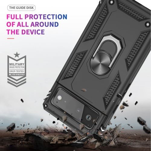 Compatible with Google Pixel 6 Case, Military-Grade Defender Shockproof Protective Phone Case with Ring Magnetic Kickstand for Google Pixel 6, Black