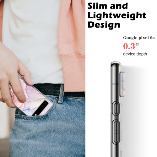 Phone Case for Google Pixel 6A with Gold Marble Flexible Design for Women Girls,Full-Body Protection Soft TPU Slim Case Skin Cover Compatible with