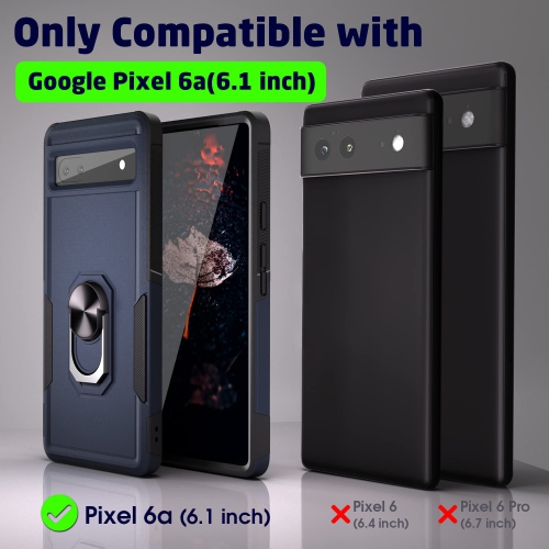 Pixel 6a Case, with 360° Metal Rotating Ring Holder Kickstand, Dual Layer Full Body Shockproof Protective Cover Case 6.1 inch (Midnight Blue)