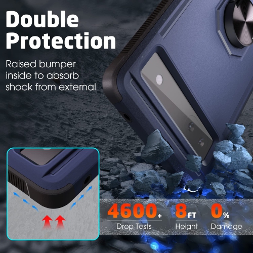 Pixel 6a Case, with 360° Metal Rotating Ring Holder Kickstand, Dual Layer Full Body Shockproof Protective Cover Case 6.1 inch (Midnight Blue)