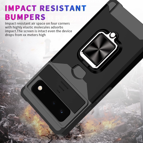 Wallet Case Compatible with Google Pixel 6A & 2 Screen Protectors, with Sliding Camera Cover, Card Holder Slot and Magnetic Kickstand Ring, Heavy