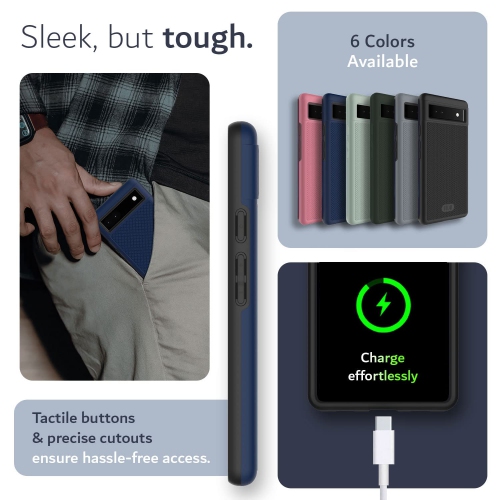 DualShield Grip Designed for Google Pixel 6a Case, MergeGrip Shockproof Military Grade Dual Layer Slim Protective Case for Pixel 6a (Indigo Blue)