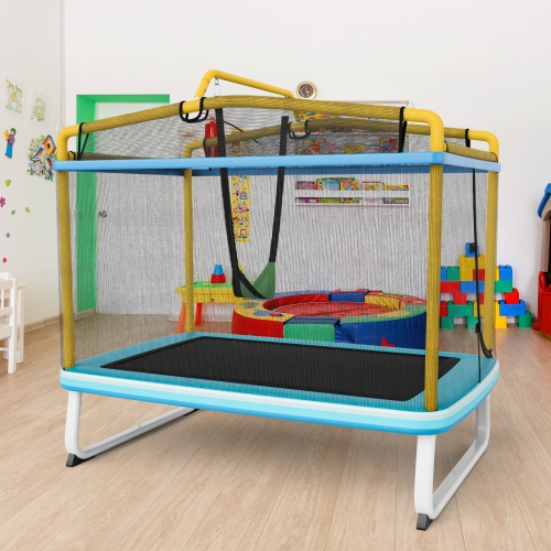 Trampoline 3-en-1 pour enfants avec balançoire et barre horizontale/trampoline ext. 6 pi avec filet de sécurité orange/jaune de TopBuy