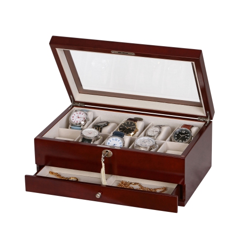 Mele and Co Christo Locking Glass Top Wooden Watch Box