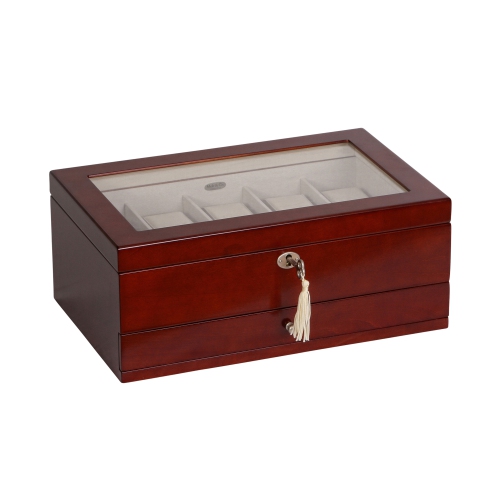 Mele and Co Christo Locking Glass Top Wooden Watch Box