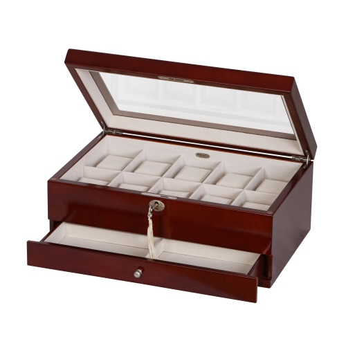Mele and Co Christo Locking Glass Top Wooden Watch Box
