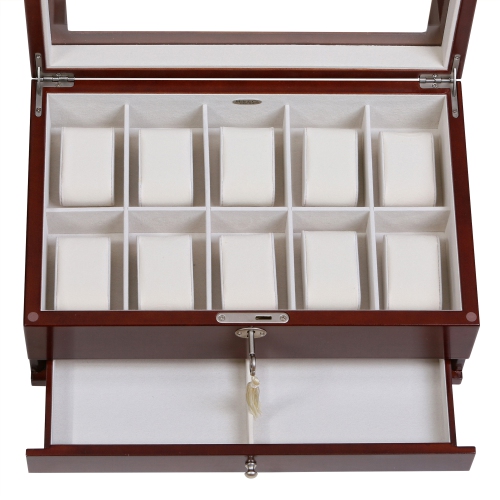 Mele and Co Christo Locking Glass Top Wooden Watch Box