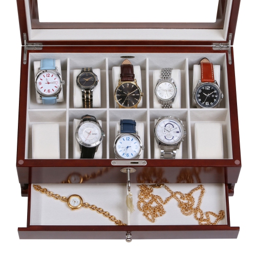 Mele and Co Christo Locking Glass Top Wooden Watch Box