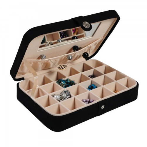 MELE AND CO  Maria Plush Earring And Ring Holder Jewelry Box, 24 Sections (Black)