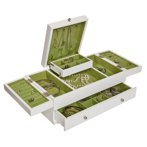 Mele and Co Everly Wooden Triple Lid Jewelry Box in White