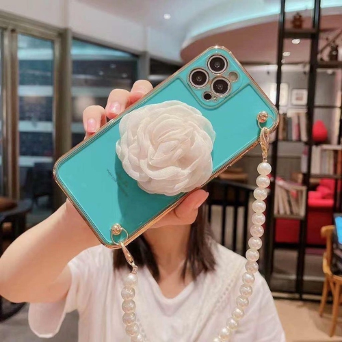 Apple iPhone 12 Pro Max Women Wrist Chain Bracelet Heavy Duty Case Luxury Silicone Flower Cover