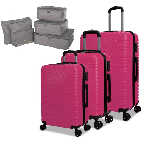 NICCI  3 Piece Luggage Set Lattitude Collection W/ Luggage Organizer In Fuchsia