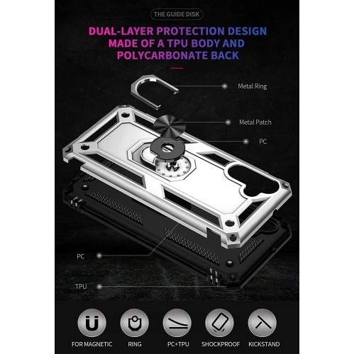 【CSmart】 Anti-Drop Hybrid Magnetic Hard Armor Case with Ring Holder for Samsung Galaxy A14 5G, Grey