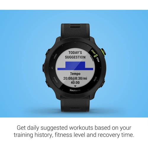 Refurbished - Garmin Forerunner 55, GPS Running Watch with Daily Suggested Workouts (Black)
