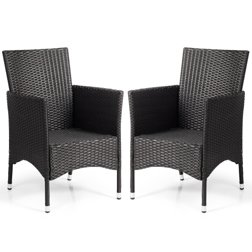 TOPBUY  Patiojoy 2PC Patio Rattan Wicker Dining Chairs Set With Cushions In Black