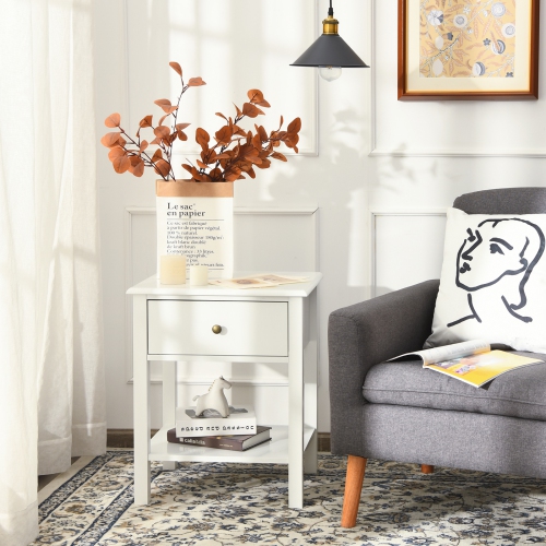 Topbuy End Table Nightstand w/Drawer & Shelf Bedroom Living Room Furniture Black/Brown/White