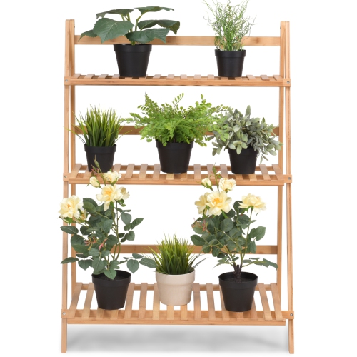 Topbuy Folding Flower Display Bamboo Garden 3Tier Plant Shelf