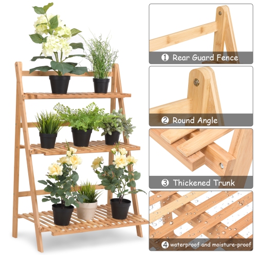 Topbuy Folding Flower Display Bamboo Garden 3Tier Plant Shelf